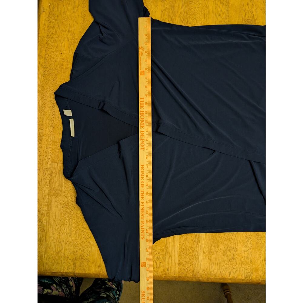 Susan Graver Navy Liquid Knit Cardigan with Sleeve Accents Nautical Spring - Picture 7 of 9